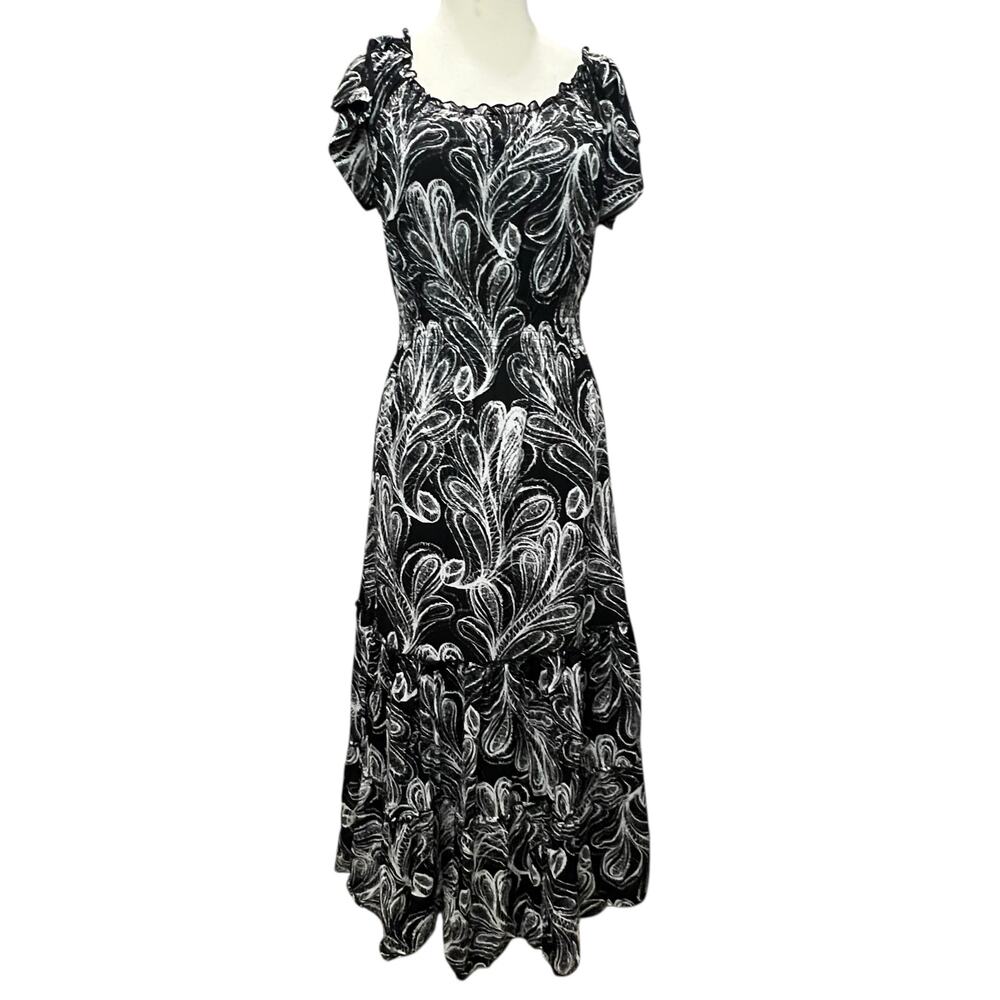 Style & Co Maxi Dress Womens S Black Paisley Tiered Boho Whimsygoth Dark Fairy